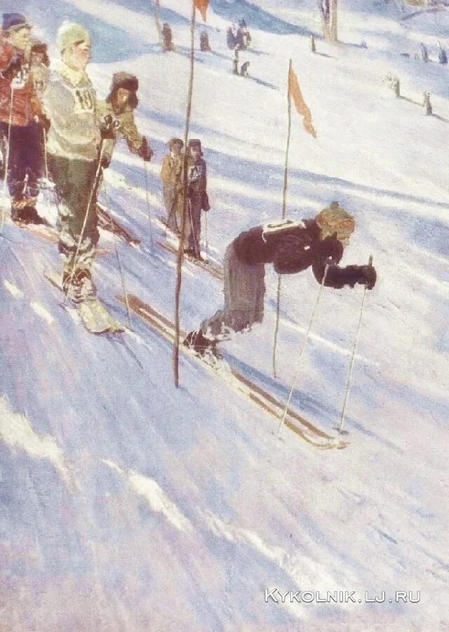 Картина лыжники. Художник Попков лыжники. Кустодиев лыжники картина.