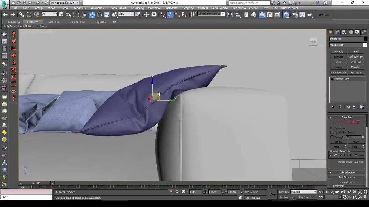 Подушка в 3д макс. 3ds max ткани ncloth. подушка в 3ds max. мягкая складка в 3ds max. создаем красивую подушку в 3д макс.