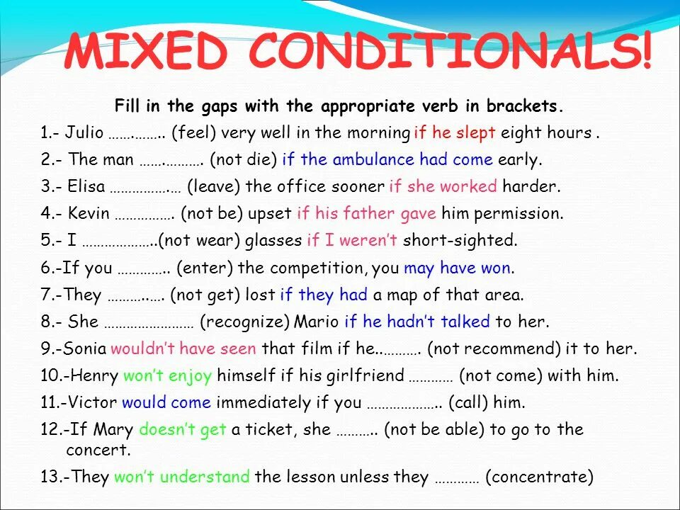 Mixed 1 conditionals. Mixed 1 conditionals
