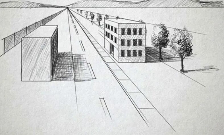 Линейная перспектива с 2 точками схода. Линейная перспектива с одной точкой схода улица. Наблюдательная перспектива в рисунке. Линейная перспектива улица поэтапно.