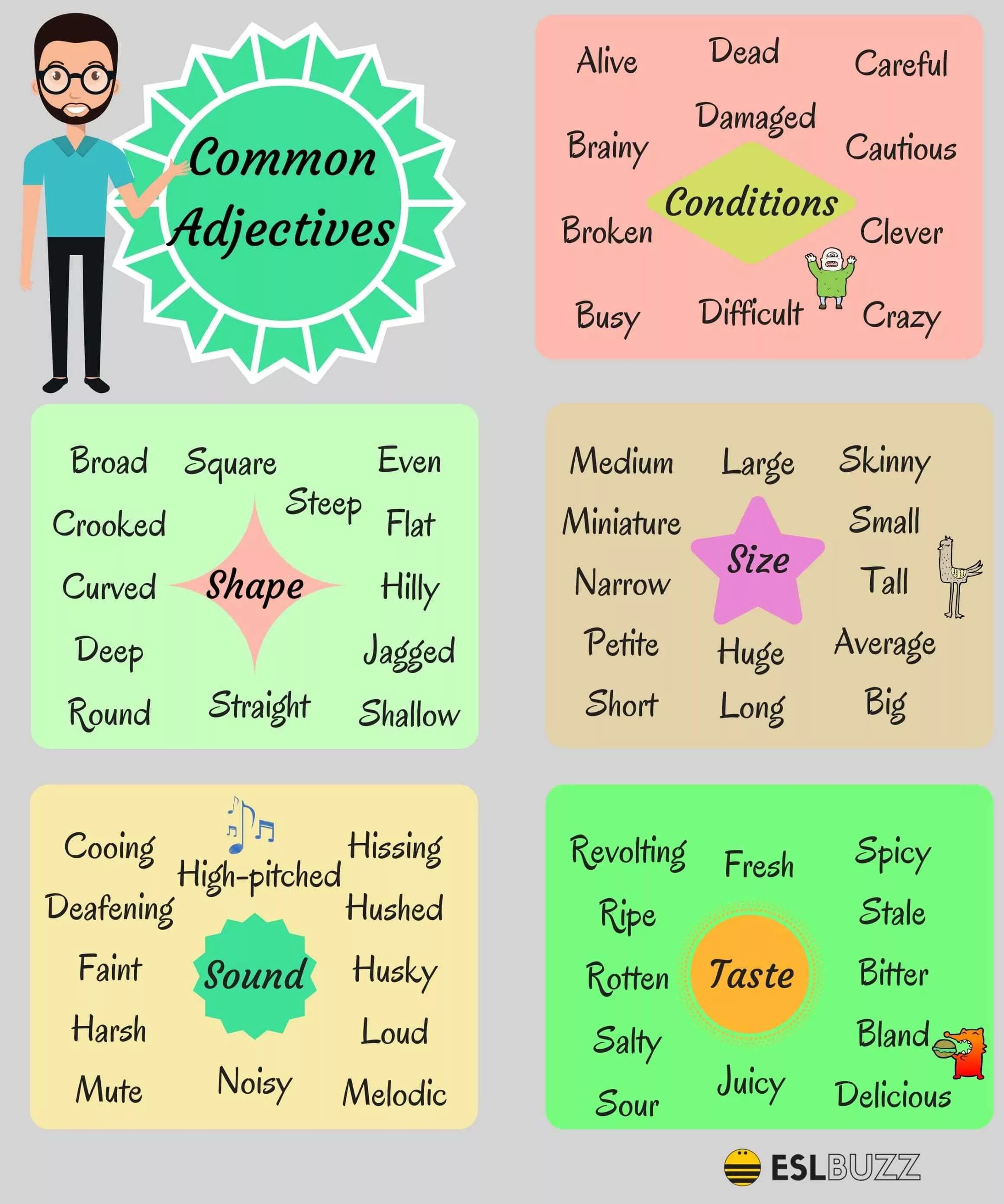 The most common types. Прилагательные на английском. common adjectives. adjective в английском. прилагательные на английском для детей.