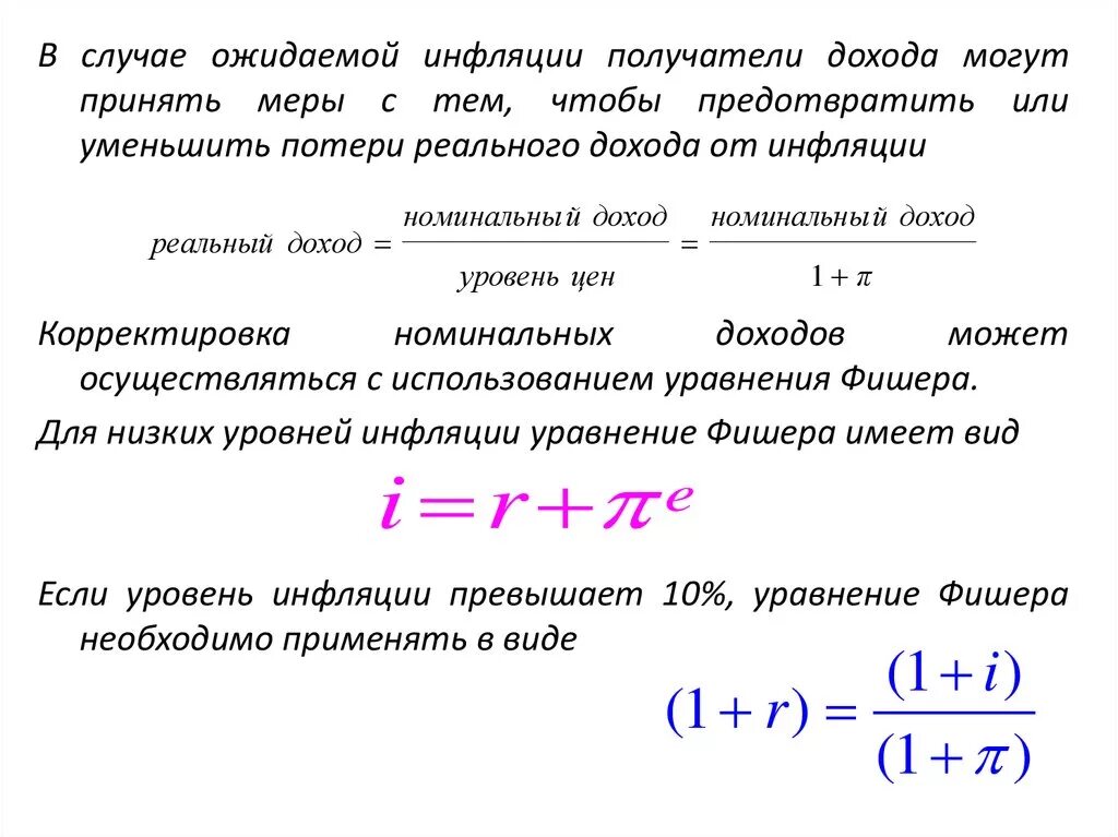 Потери от инфляции. Ожидаемая инфляция пример. Корректировка по инфляции. Уравнение Фишера инфляция.