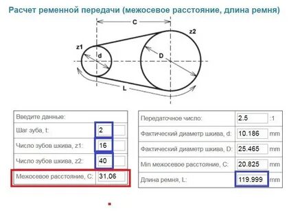 Межосевое расстояние валов