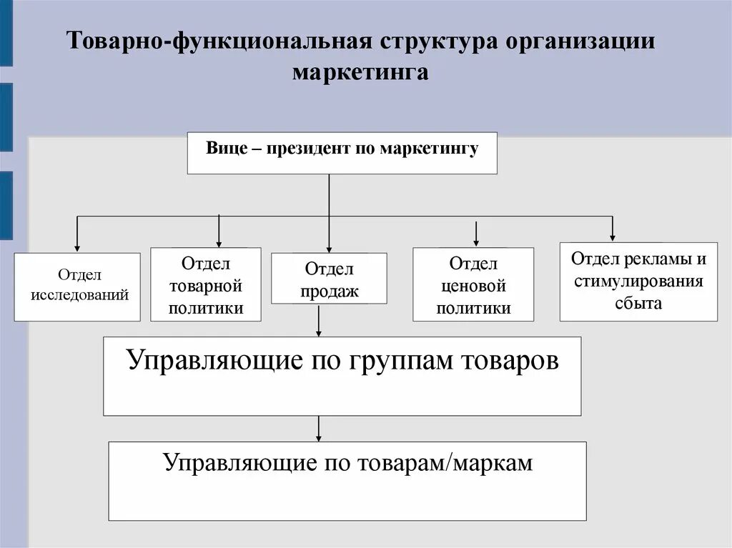 Товарно-функциональная структура. Товарно функциональная структура маркетинга. Товарная организационная структура маркетинга. Функциональная организационная структура маркетинга. Функциональная организация маркетинга