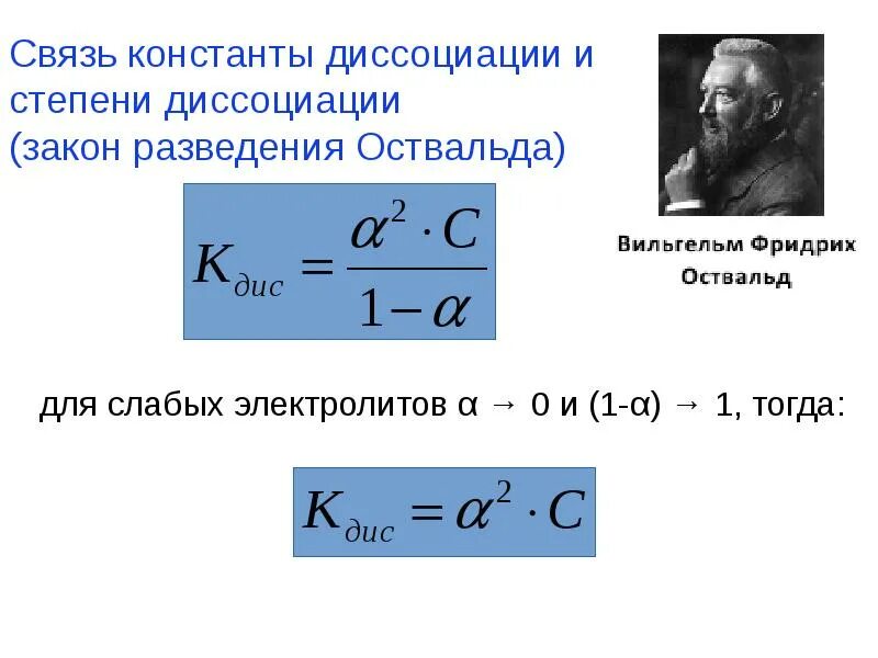Выражение константы диссоциации. Закон оствальда степень диссоциации. константа диссоциации. закон разведения оствальда.. диссоциация слабых электролитов. закон разбавления оствальда.. закон разведения оствальда для сильных электролитов.