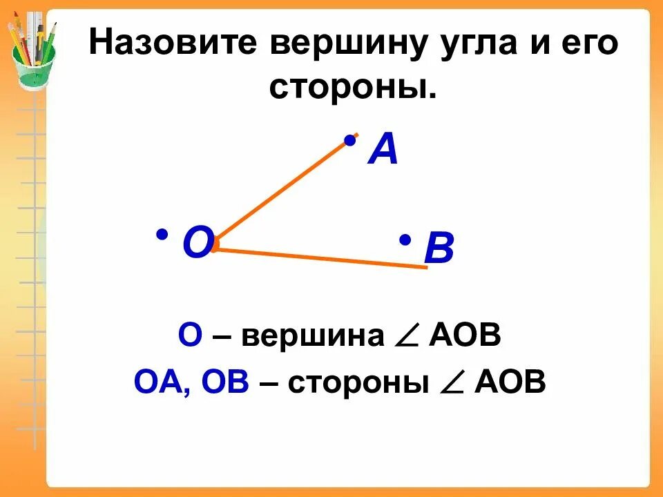 Почему угол назвали угол. Вершина угла. Стороны угла. Вершина угла это 2 класс. Что такое вершина угла и стороны угла.