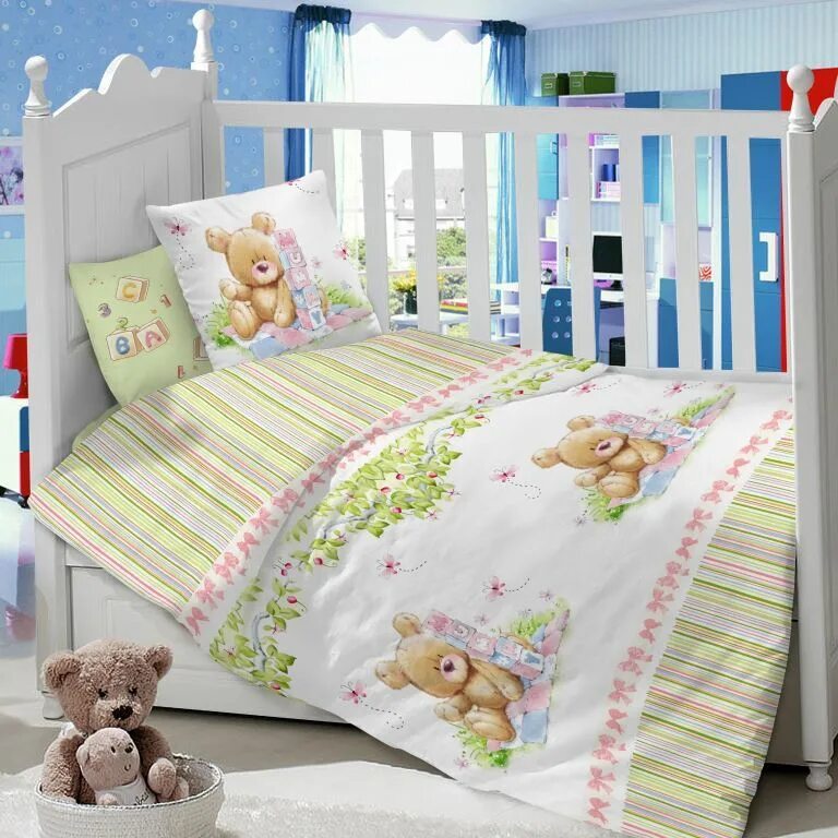 детскоепостельное бельё. детское постельное белье. кпб клео поплин. кпб детский letto мишутки, нав-ка 50х70, 100% хлопок. комплекты постельного белья ясельного.