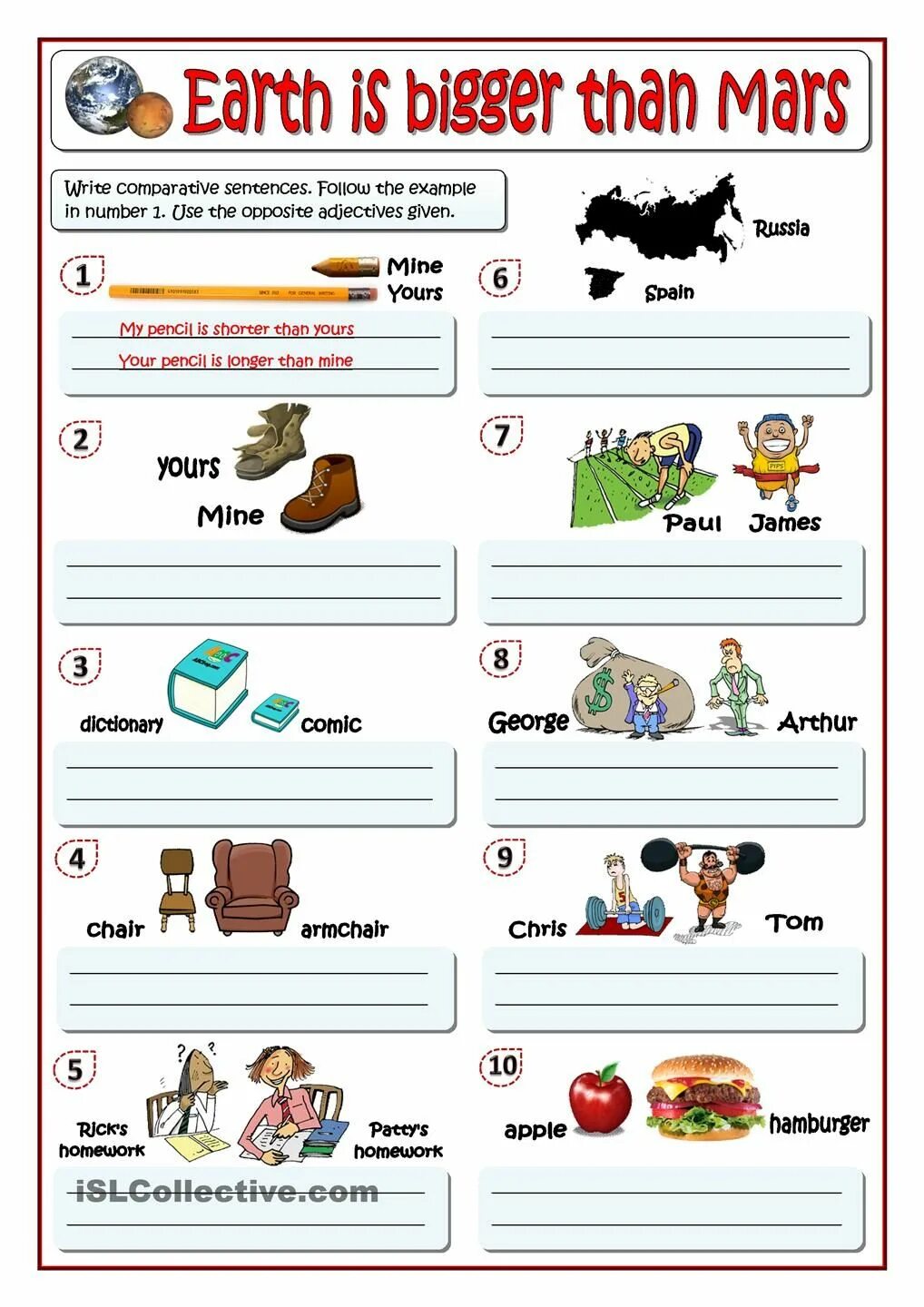 Write comparative sentences. Mars Worksheets. Is bigger than. Than. Is the Earth bigger than Mars?.