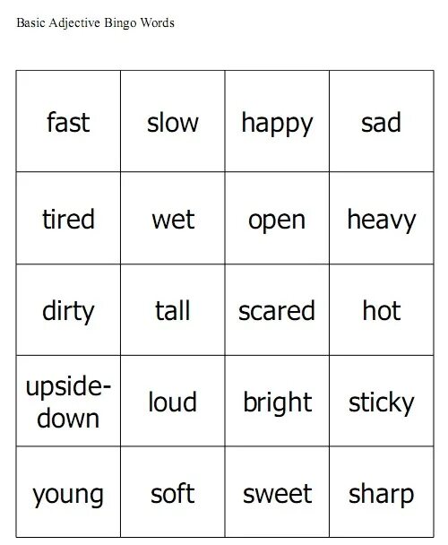 Basic English adjectives. Бинго прилагательные. List of Basic adjectives. Adjectives list for Beginners. Simply words