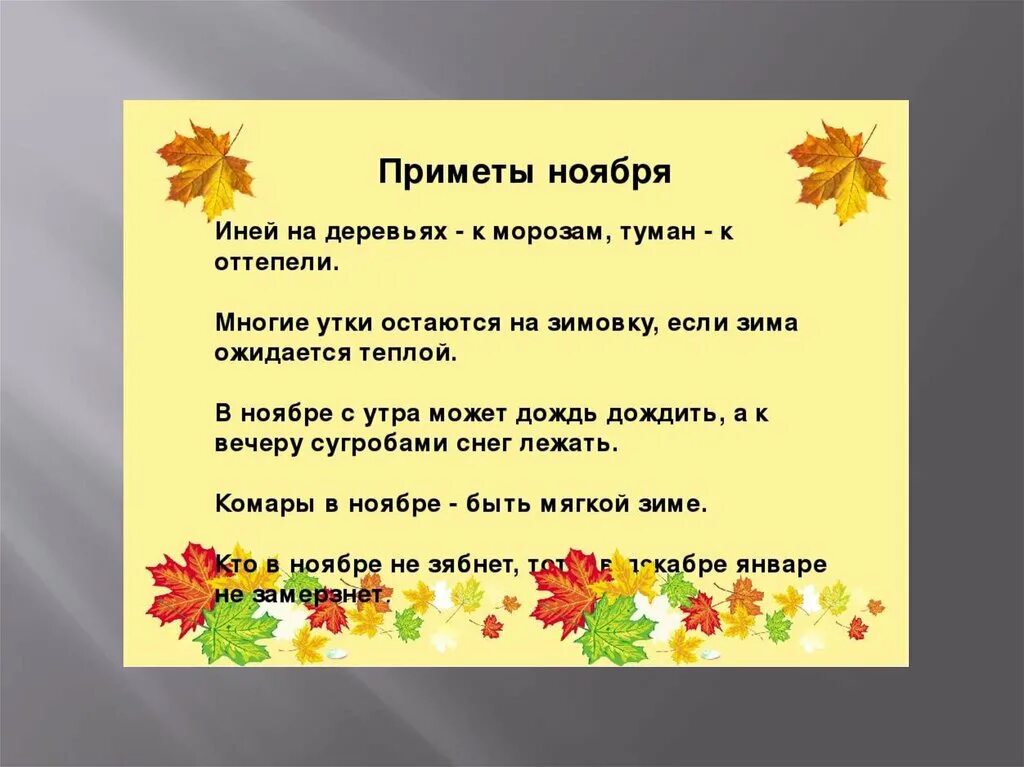 Осенние приметы. Привет, осень!. Приметы ноября для детей. Пословицы и поговорки про ноябрь. Слова 3 ноября