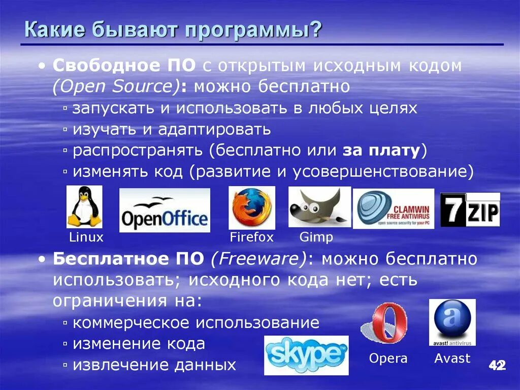 Какого юридического статуса программ не существует. Программное обеспечение с открытым исходным кодом. Бесплатное программное обеспечение. Примеры компьютерных программ. Программы с открытым исходным кодом относятся к.