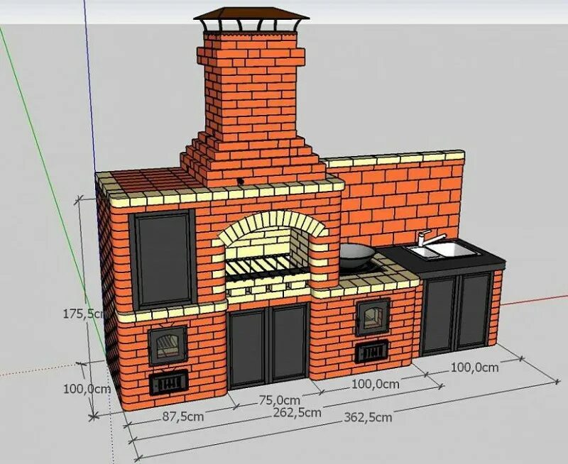 Проект печи барбекю. Комплекс барбекю OPTIMAL R Radius (мангал, коптильная, казан) с порядовкой. Порядовка мангального комплекса с тандыром. Проект мангального комплекса Марфино. Мангальная зона с казаном и мангалом и коптильней из кирпича.