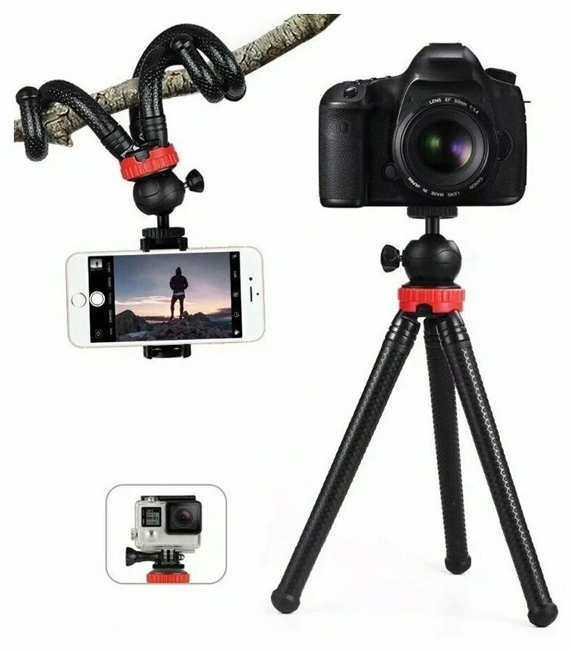 Tripod штатив гибкий flexipod sony action cam. 012300. селфи трипод flexi pod, черный. Flexible camera. настольный мини-штатив octopus flex03-30 isa черный.