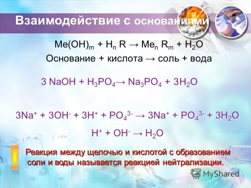 Naoh соль. Взаимодействие оснований с кислотами с образованием соли и воды. Взаимодействие солей с кислотами. Взаимодействие кислот с основаниями. Основание кислота соль вода.