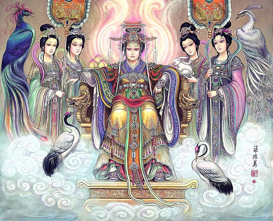 Боги изображения духов. Китайская богиня сиванму. китайская богиня нюйва. богиня сиванму в китайской мифологии. си ван му китайская богиня.