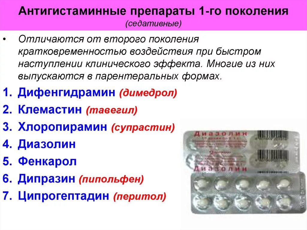 Препараты первого поколения. Димедрол 1 поколения. Антигистамин 2 поколения. Антигистаминные 1 поколения Димедрол. Антигистаминные 2-го поколения Димедрол.