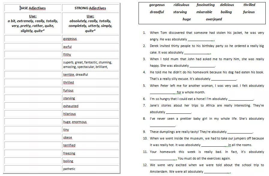 Base and strong adjectives упражнения. Base and strong adjectives таблица. Упражнение на strong adjectives. Base adjectives и strong adjectives что это. Вери на английском перевод на русский