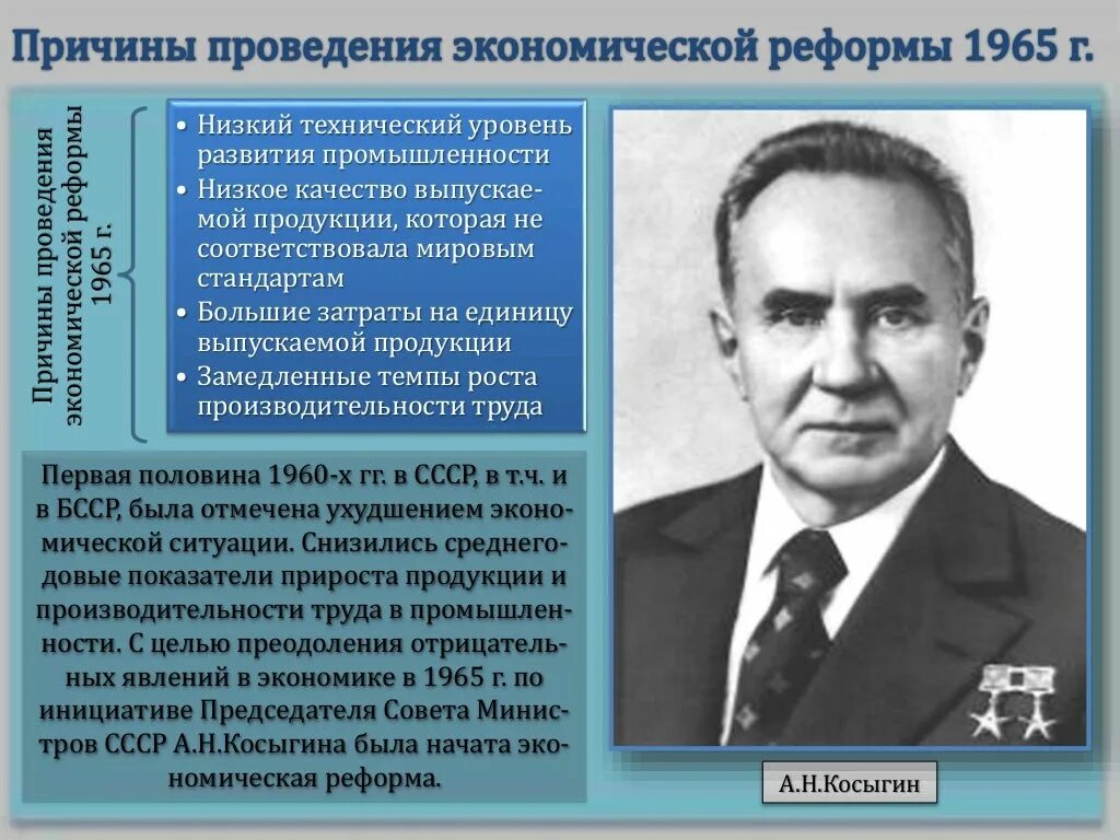 Почему реформа 1965 претерпела изменения. Промышленная реформа Косыгина 1965. Экономическая реформа Брежнева 1965. Экономическая реформа 1965 года в СССР. Экономические реформы 1960 годов.