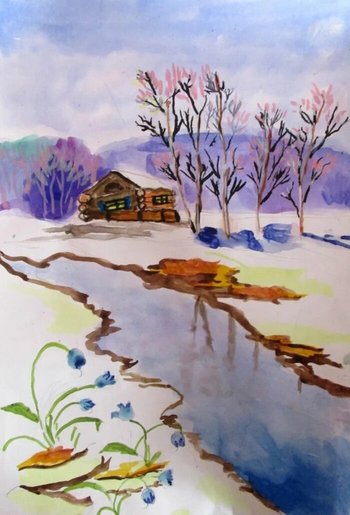 Весенний пейзаж рисунок. Весенний пейзаж легкие. Весенний пейзаж цветными карандашами. Весенний пейзаж цветными карандашами. Весенний пейзаж легкий для детей.