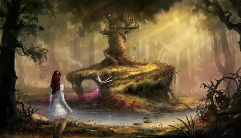 Дворец фэнтези арт kazumasa uchio. World fairy tales. Сказочный мир. Волшебные феи. Воздушный замок.