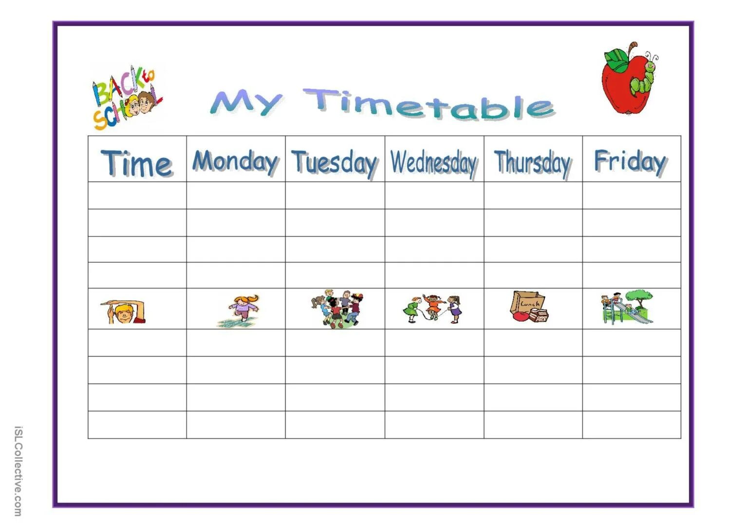 Fill in timetable. School timetable for kids. my timetable. school subjects timetable. my schedule.