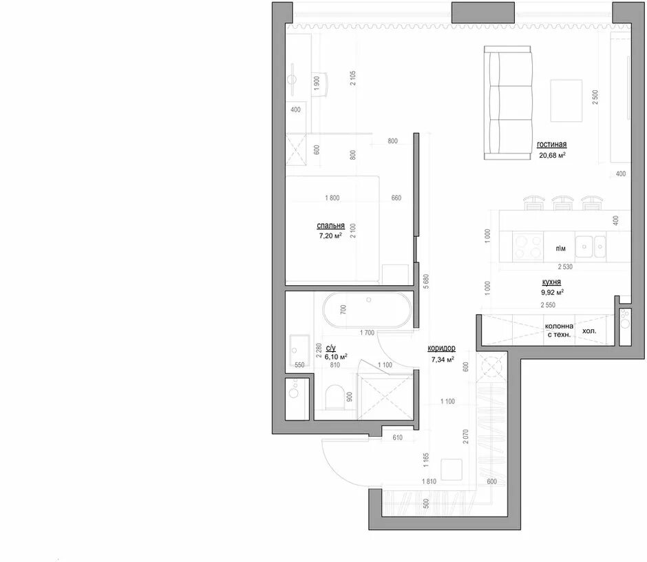 2-комнатная квартира 51 м² с отделкой в проекте "Люберецкий" - этаж 2, корпус 9.