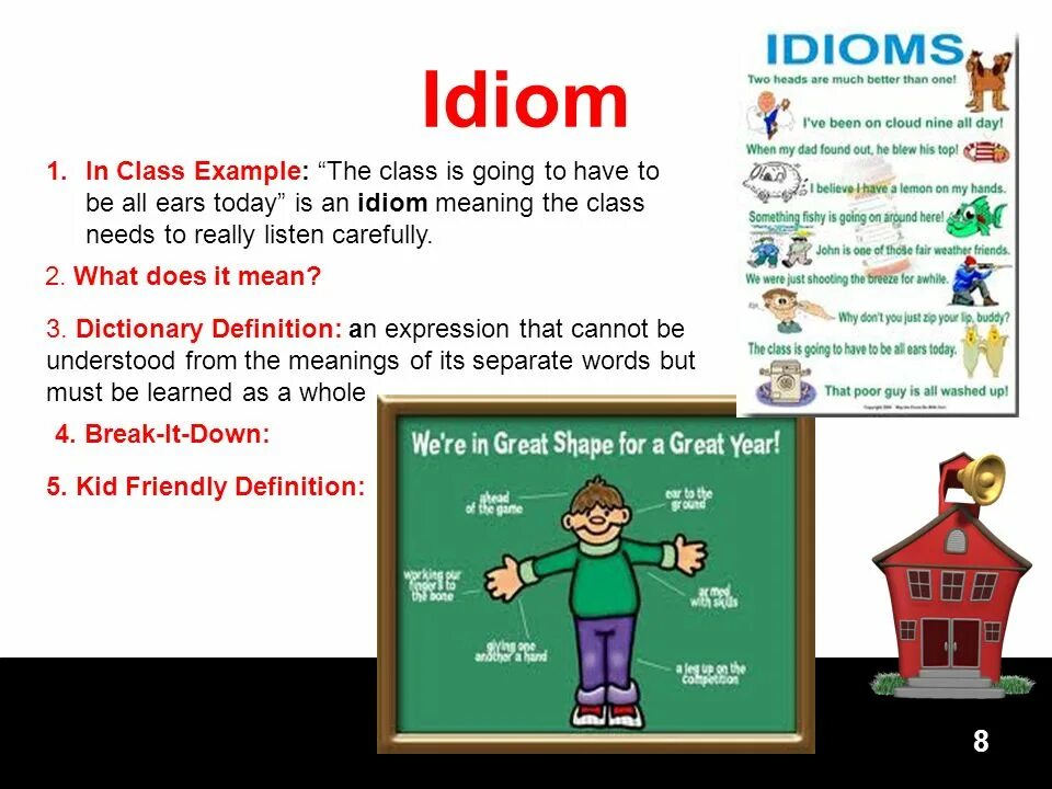 Match the idioms to the definitions. Idiom definition. skip class идиома. идиома to be a castle in the. idiom proper.
