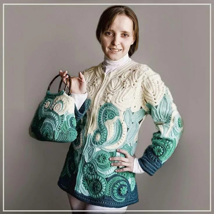 Вязание крючком техника фриформ. Жакет фриформ Вики Цыгановой.