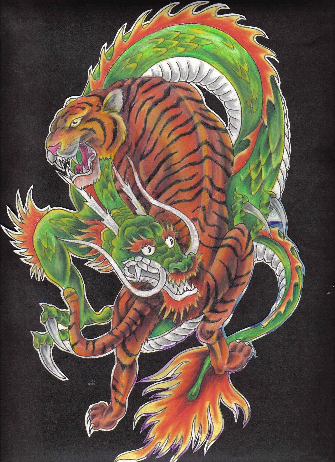 Обезьяна тигр змея. Монада дракон тигр. Тату Япония тигр и дракон. Китайский дракон и японский тигр. Тигродракон китайский.
