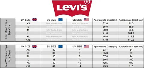 Levis размерная сетка женской
