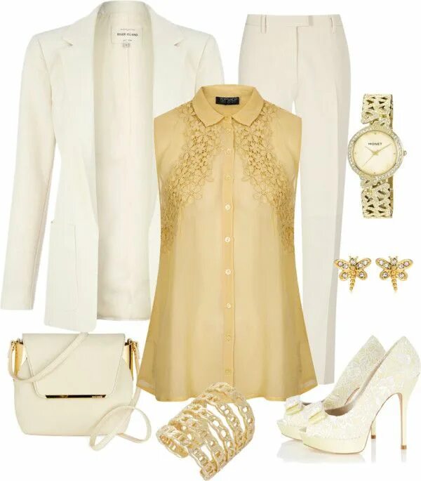 Комплекты одежды белого цвета. Золотистый цвет одежды. Одежда в кремовых тонах. Сочетание молочного цвета в одежде.