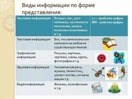 Виды информации содержащиеся в тексте