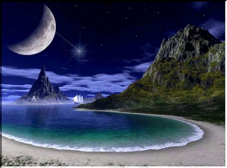 Звезда живая природа. Горы на Луне. Ночное море. Пейзаж с луной. Луна и море.