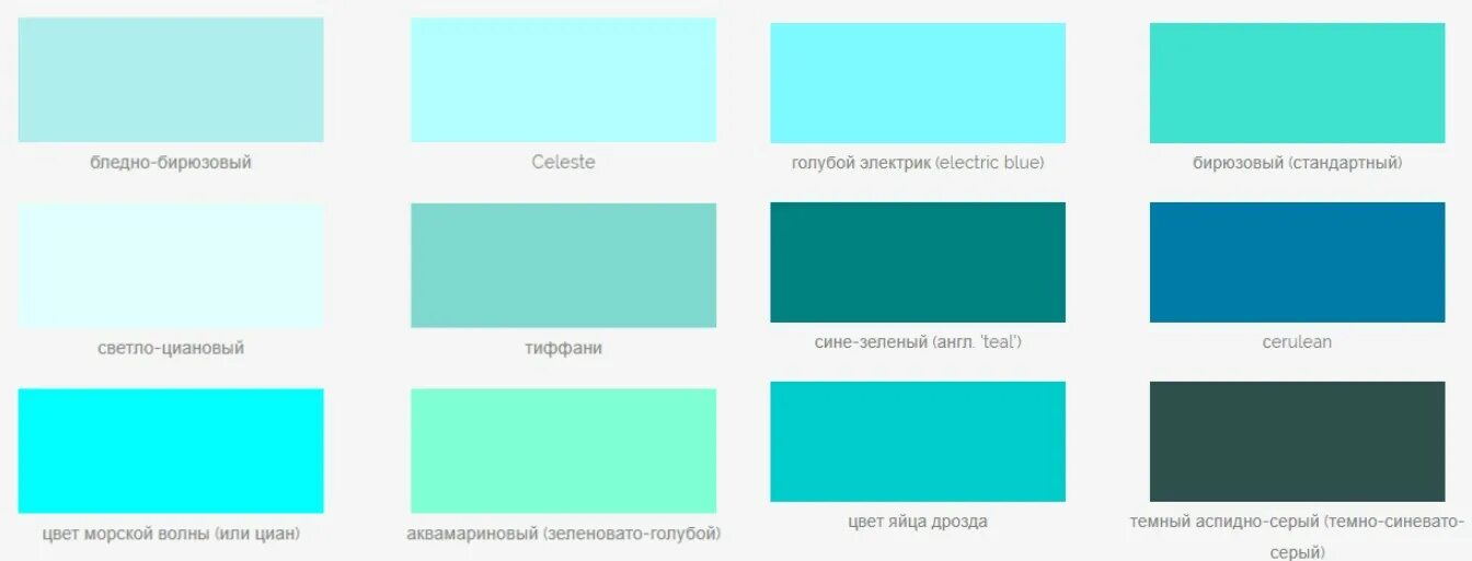 Названия бирюзового цвета. Бирюзово-голубой цвет. Оттенки бирюзового. Бирюзовый цвет название. Оттенки голубого и бирюзового.