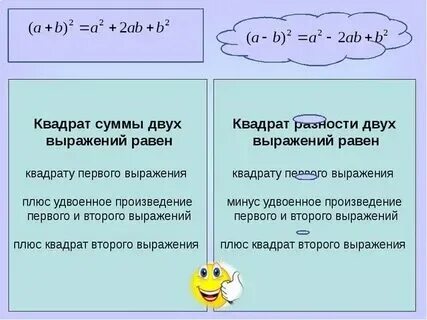 Делимость суммы. Задания по математике для 1 класса уменьшаемое вычитаемое. Возведение в квадрат суммы и разности двух выражений. Пример с разностью 7. Формулы сокращенного умножения 7 класс алгебра.