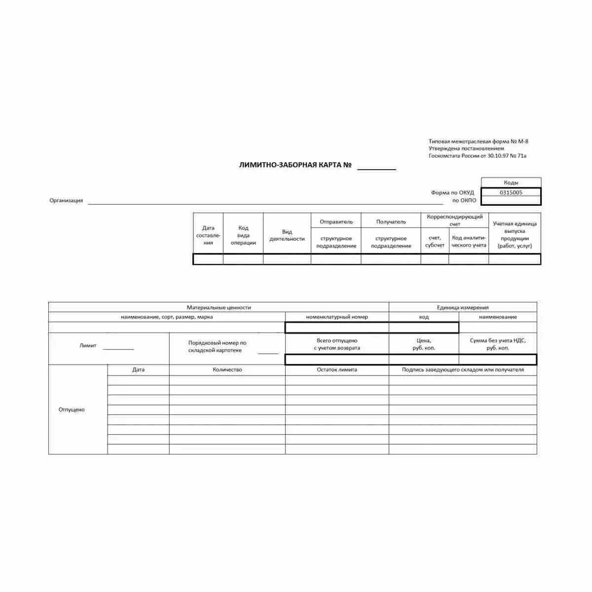 Форма no м 8. М-8 лимитно-заборная карта. Лимитно-заборных карт форма м-8. Лимитно-заборная карта форма м-8 бланк. ФМУ-30 лимитно-заборная карта.