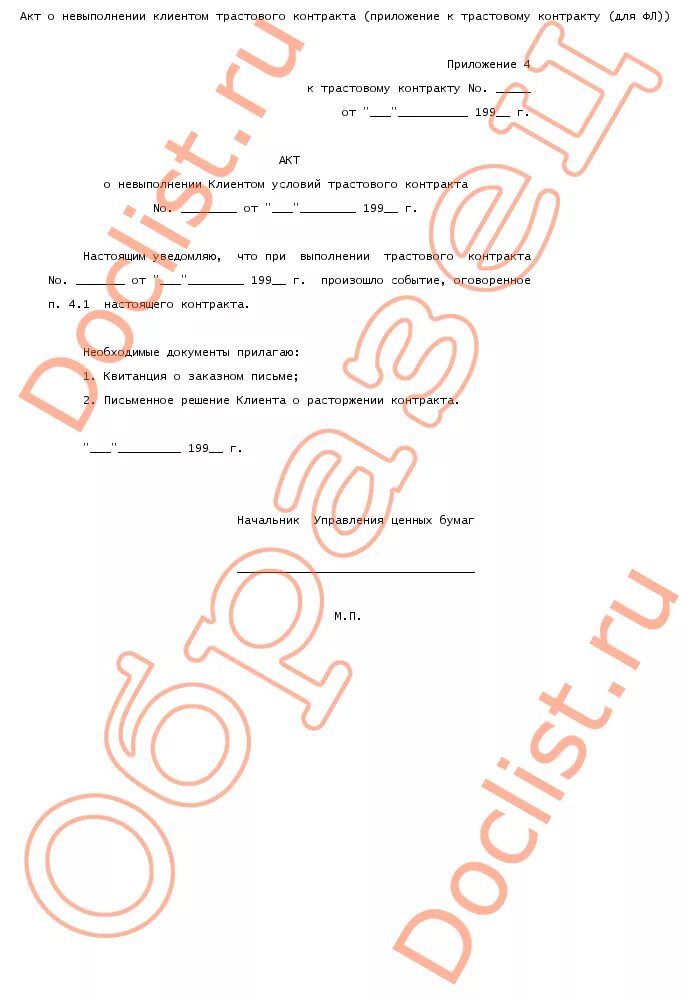 акт невыполненных работ