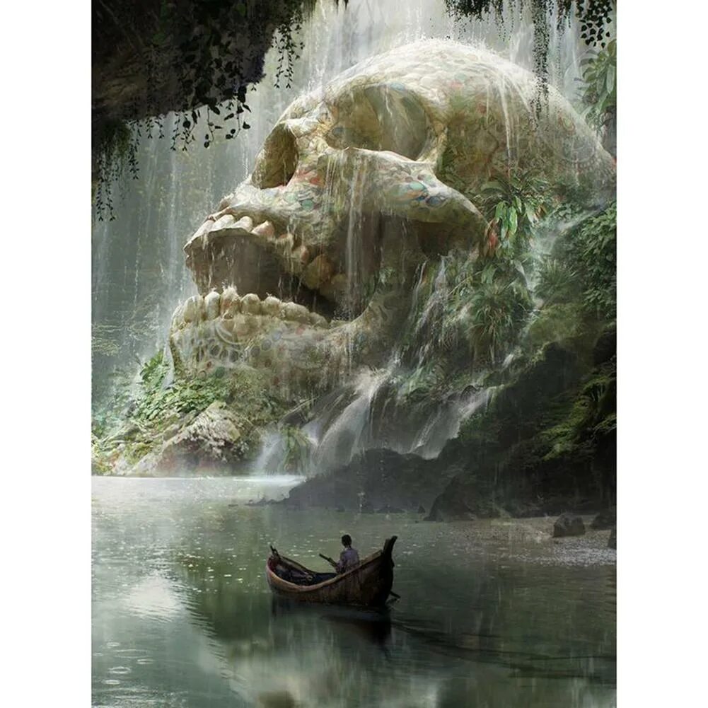 Сказочное чудище 3. Картины фэнтези. Пейзаж с чудовищем. Страшная река. Водные монстры.