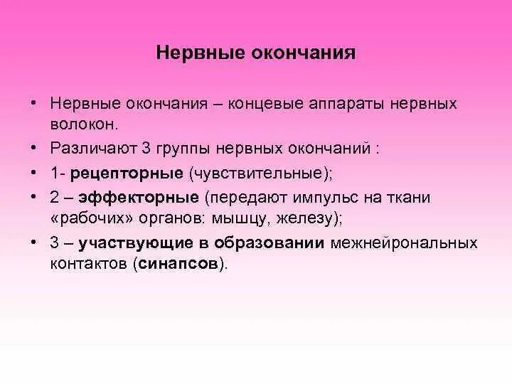 Группы нервных окончаний. 3 Группы нервных окончаний. Классификация эффекторных нервных окончаний. Нервные окончания концевые.