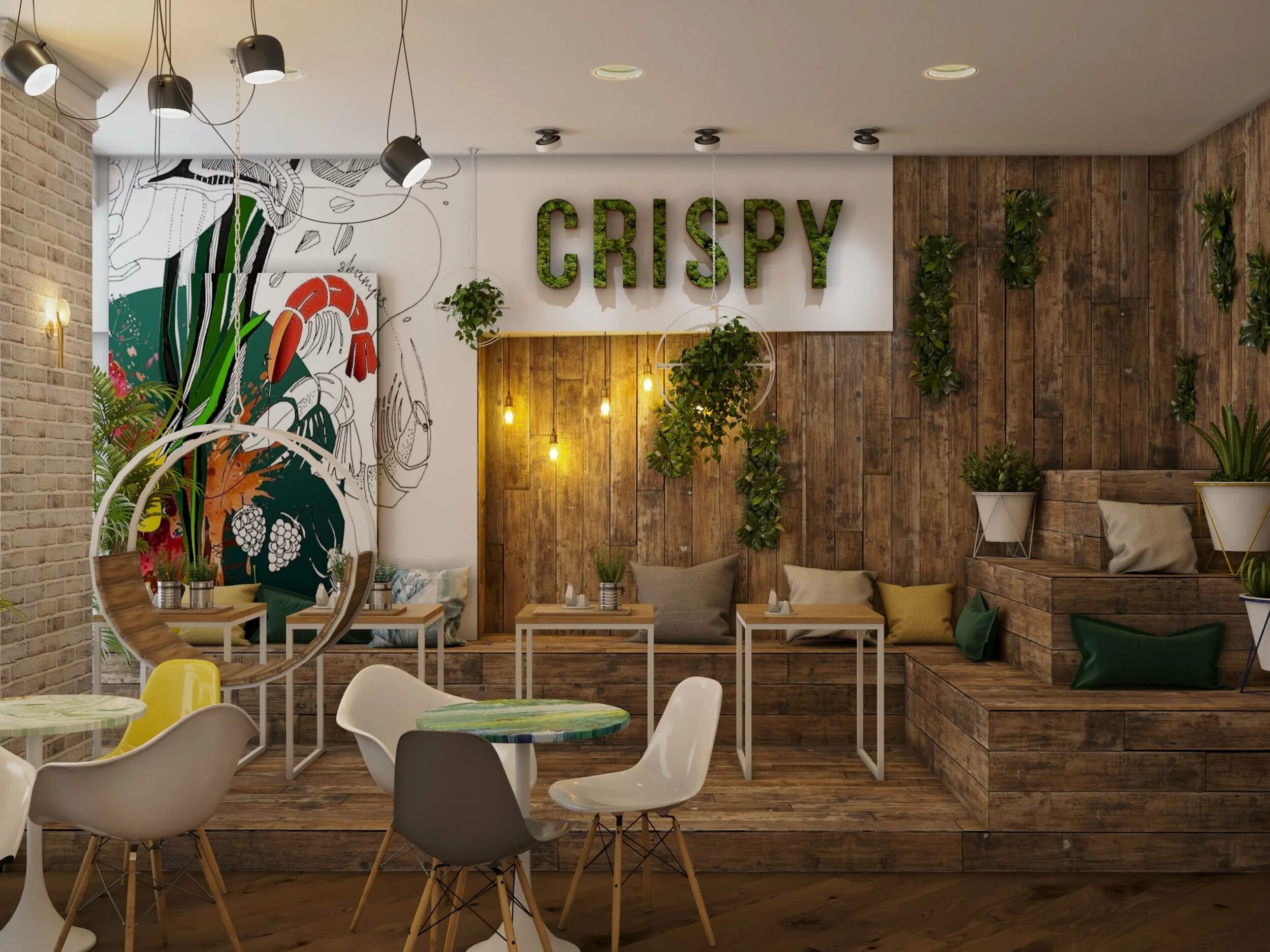 Экостиль в интерьере кафе. Красивая тарелочка с едой. Интерьер кафе с озеленением. Вегетарианская еда. Веган дом.