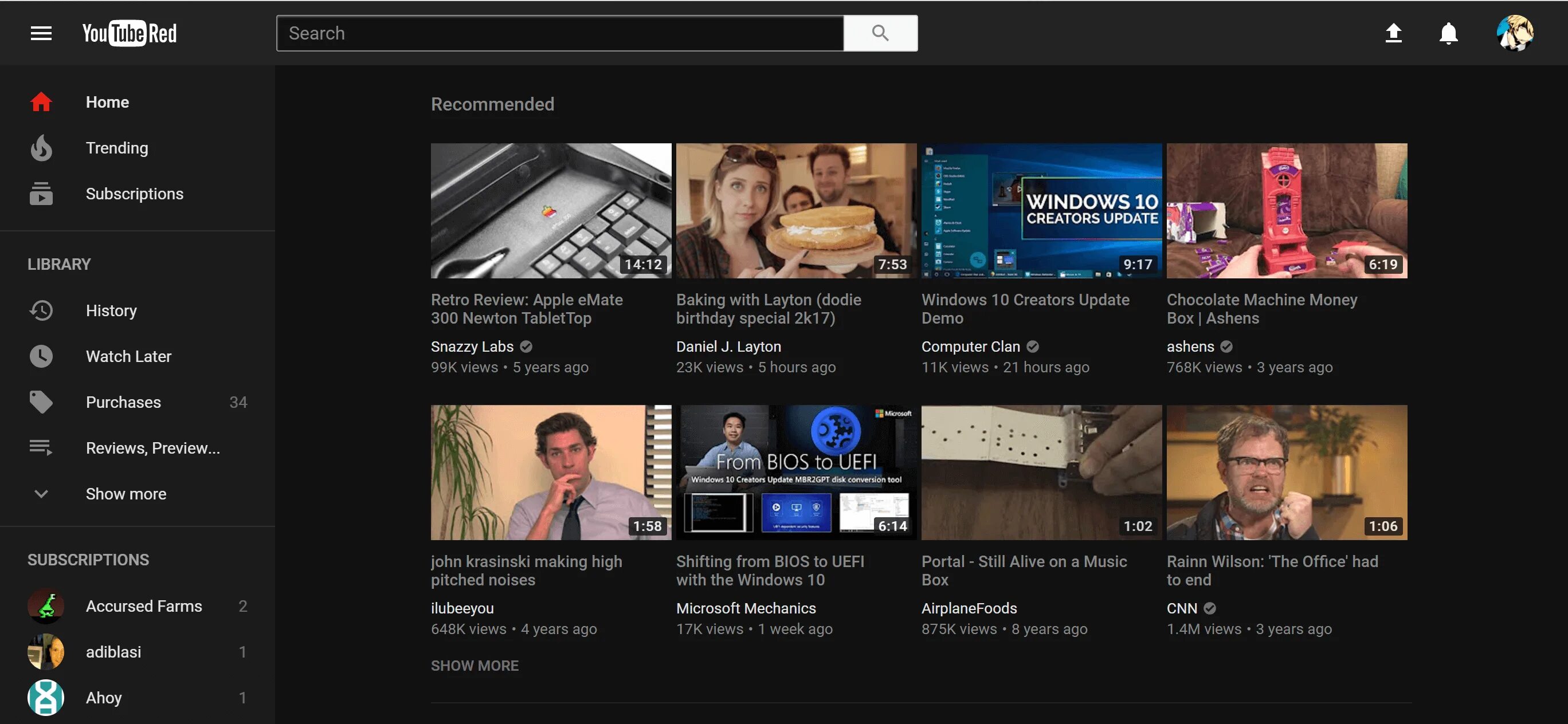 Youtube menu