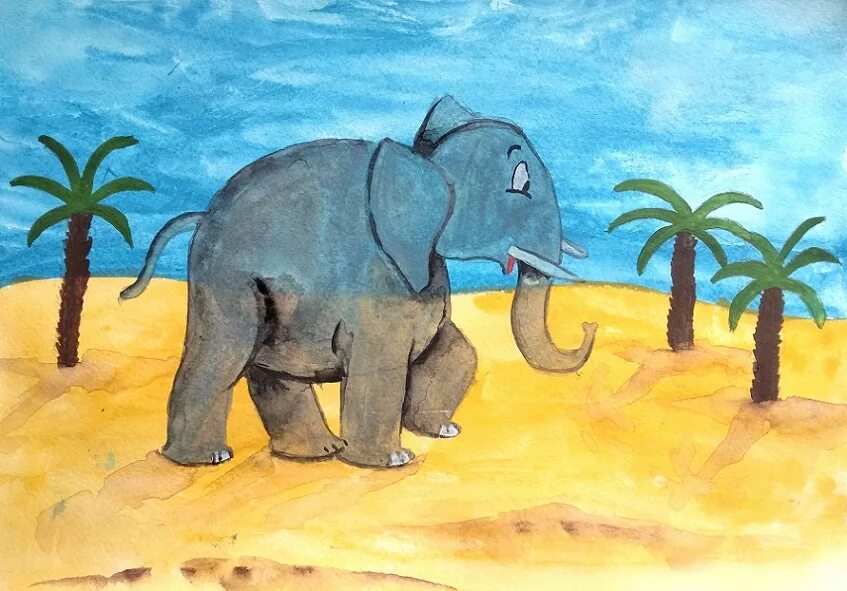 Слон нарисовать. Упрямый Слоненок Африканская сказка. Слон красками для детей. Рисование слон в Африке. Слон рисунок.