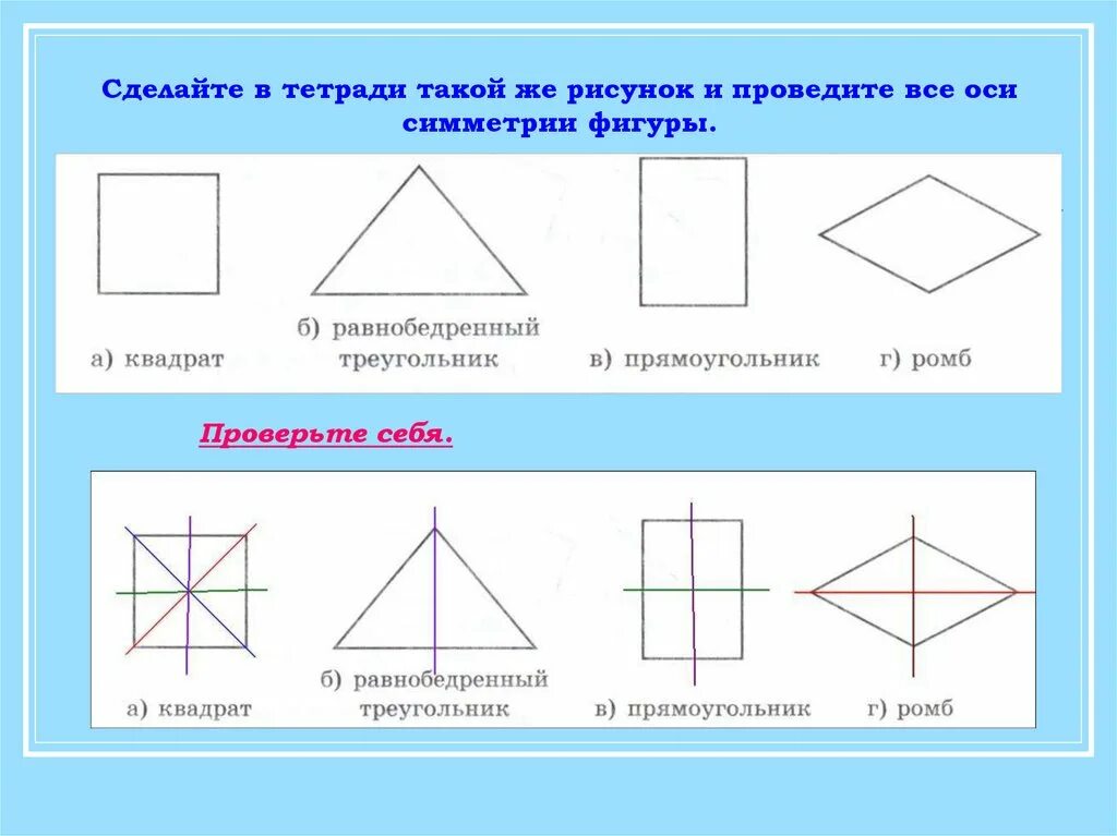 Проведи в фигурах оси