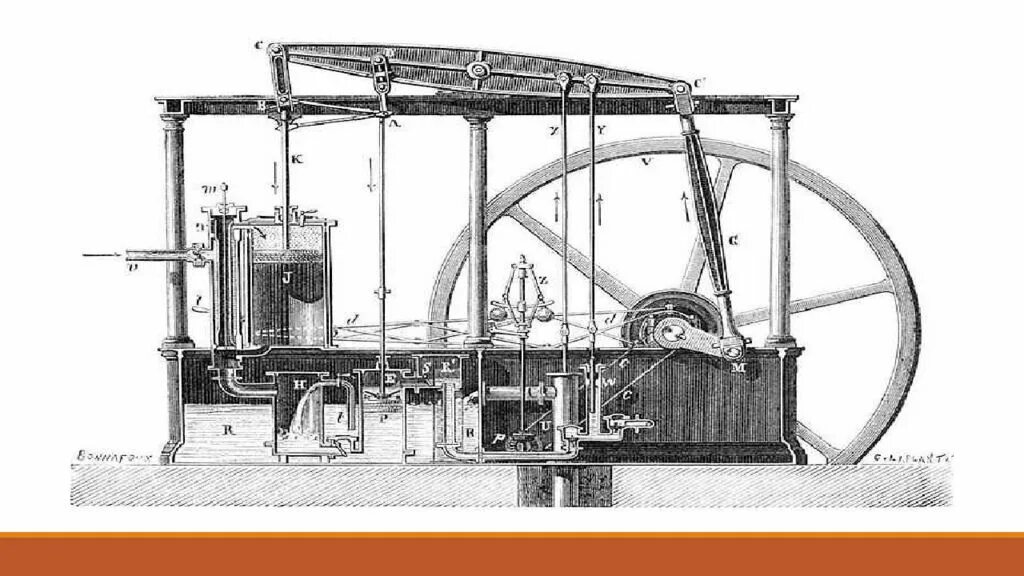 Изобрел паровую машину двойного действия. 1784: Универсальная паровая машина: Джеймс Уатт. Паровая паровая машина Джеймса Уатта.
