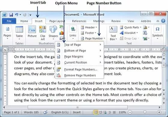 Page num. Word Page number. Microsoft Word Home. Inserted picture Microsoft Word. Insert Tab.