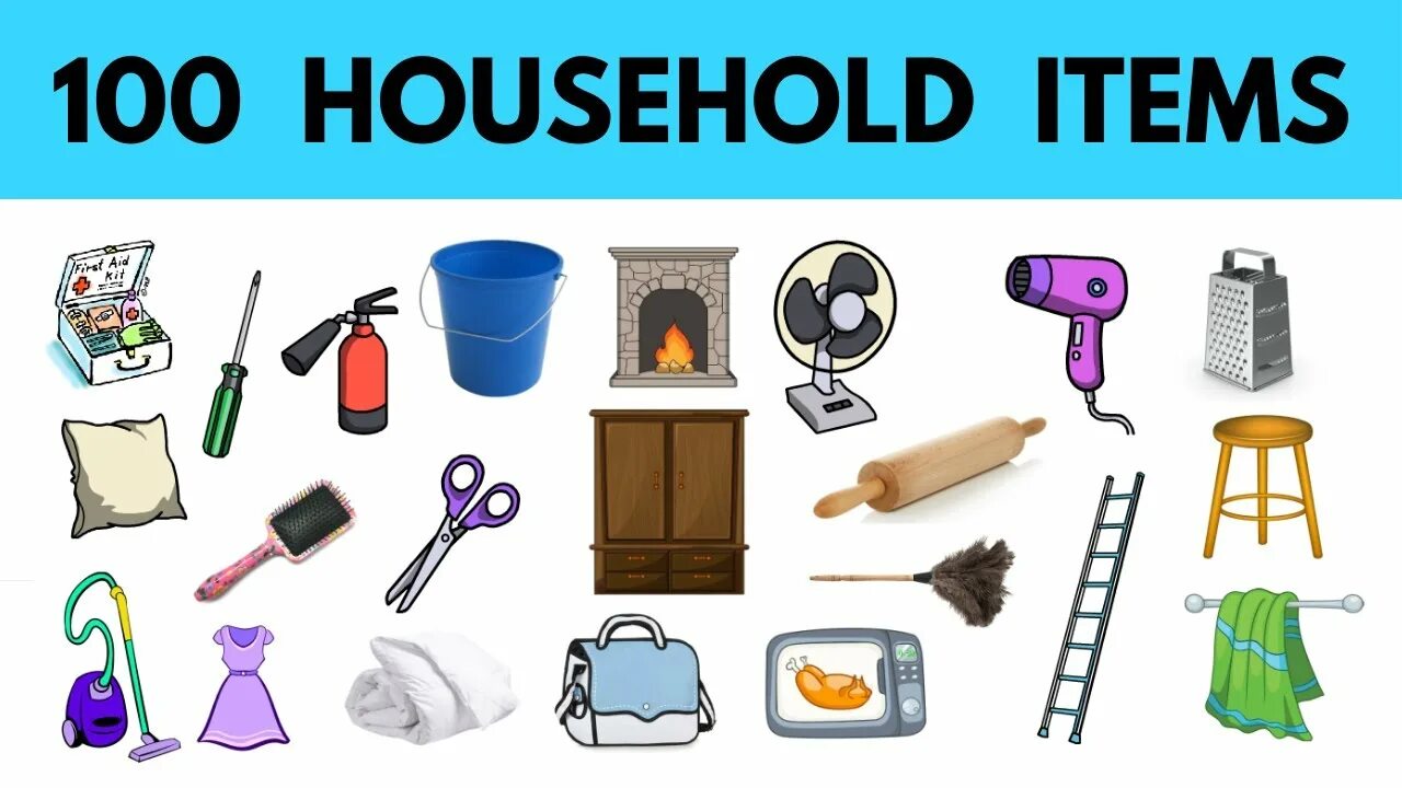 Household items. Вещи повседневного обихода. Household items in English. Household items Vocabulary. Items learn