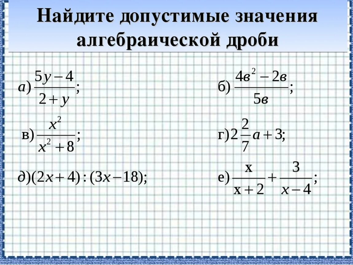 Область допустимых значений алгебраической дроби. Найти допустимые значения дроби. ОДЗ алгебраической дроби. Найти область допустимых значений выражения. Область значения выражения