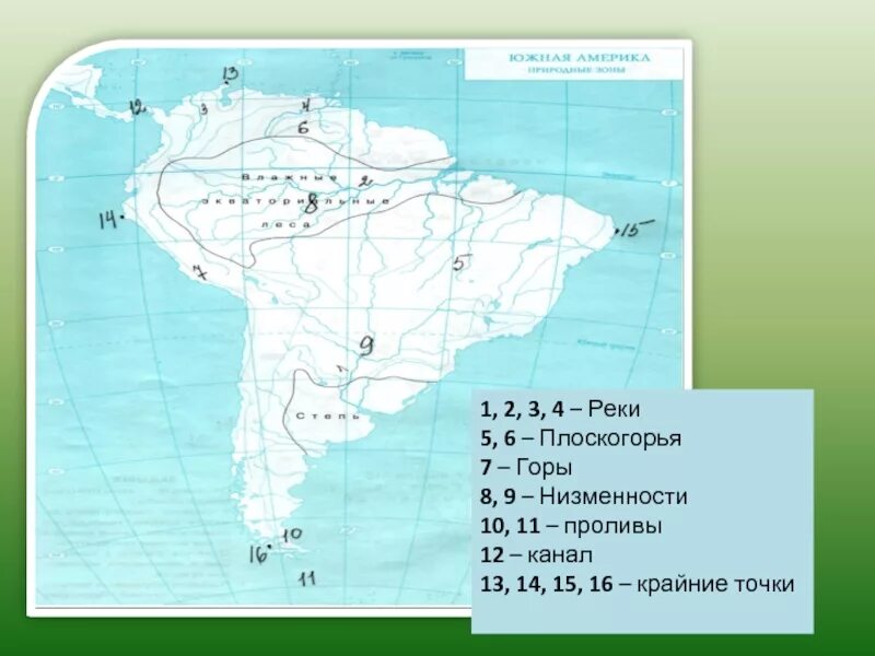 Номенклатура северной америки география 7. Крайние точки Южной Америки. 5 Крайних точек Южной Америки. Береговая линия Южной Америки 7 класс контурные карты. Заливы и проливы Южной Америки на карте.