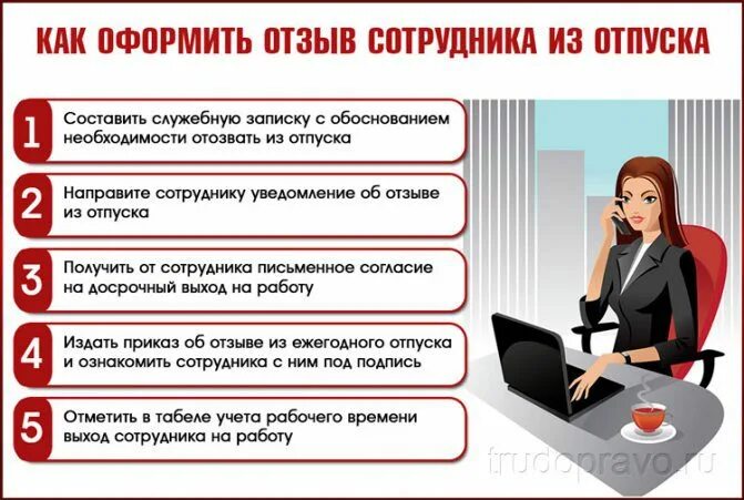 Отзыв из отпуска пошагово. Отозвать сотрудника из отпуска. Как отозвать с отпуска по производственной необходимости. Отозвать сотрудника с отпуска. Как отозвать отпуск сотрудника.