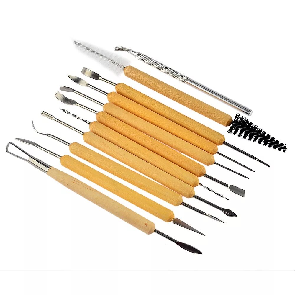 Инструменты для керамики. Набор двусторонних стеков - 11 штук. Набор стеков для скульптуры. Стеки для глины. Необходимые инструменты для лепки из полимерной глины.